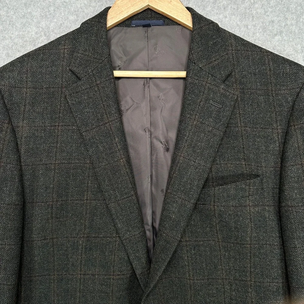 JOS A BANK Brr Comfort 46 XLong Wool Tweed Plaid Sport Coat Jacket Elbow Patches